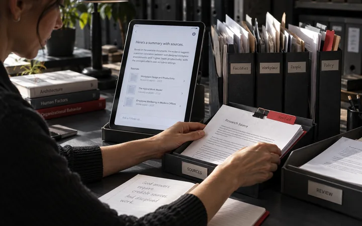 A business team structures clear instructions and context for working with an AI model.