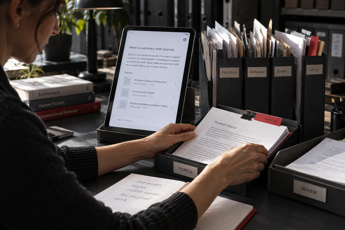 A business team structures clear instructions and context for working with an AI model.