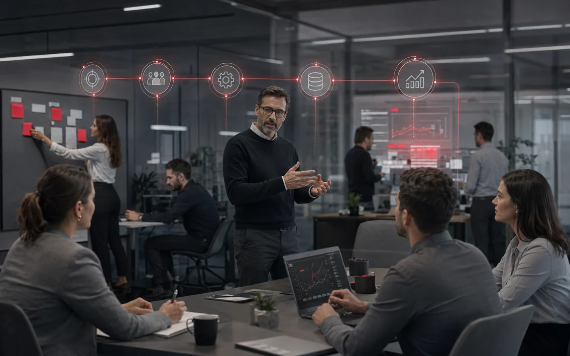 Change management in digital transformation connecting people, processes, data and technology.