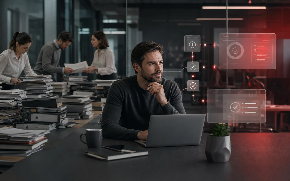 a practical business workflow where repetitive manual steps, documents and handoffs are consolidated into a controlled automated process while people retain oversight.