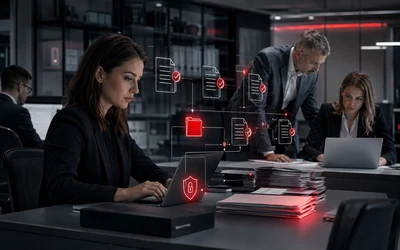a legal and administrative team managing verified documents, approvals, versions and access in a secure, traceable workflow.