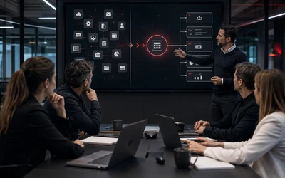 a realistic management and operations team solving the article's specific business problem through a clear process, reliable information and coordinated technology.