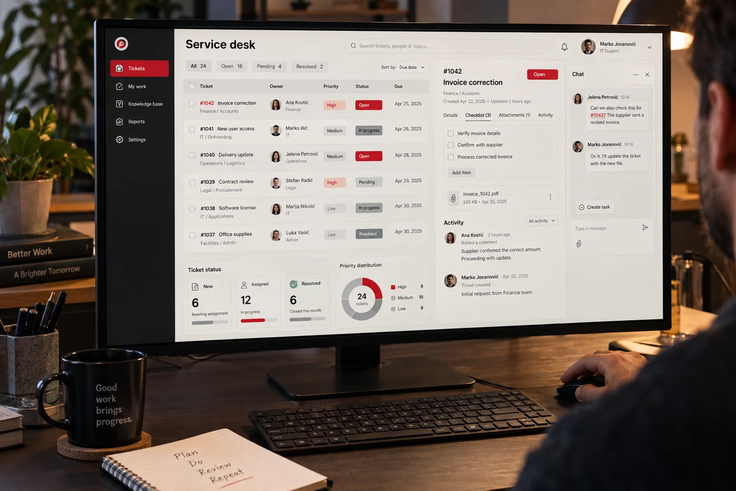 a realistic management and operations team solving the article's specific business problem through a clear process, reliable information and coordinated technology.