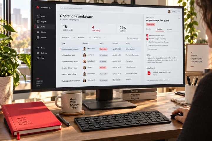a realistic management and operations team solving the article's specific business problem through a clear process, reliable information and coordinated technology.