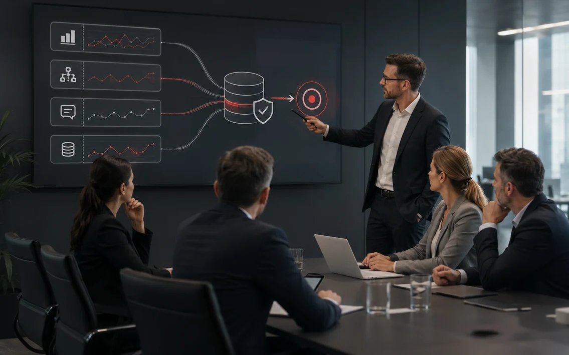 Management makes a decision using connected and verified business data.