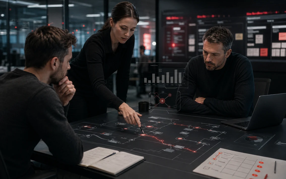 a realistic management and operations team solving the article's specific business problem through a clear process, reliable information and coordinated technology.