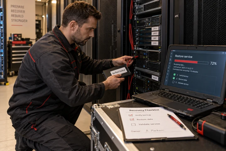 Disaster recovery plan as a sequence of steps for restoring systems, data and business processes.